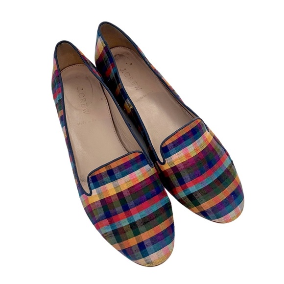 J. Crew | Shoes | J Crew Leather Red Blue Summer Plaid Flats  display picture 1